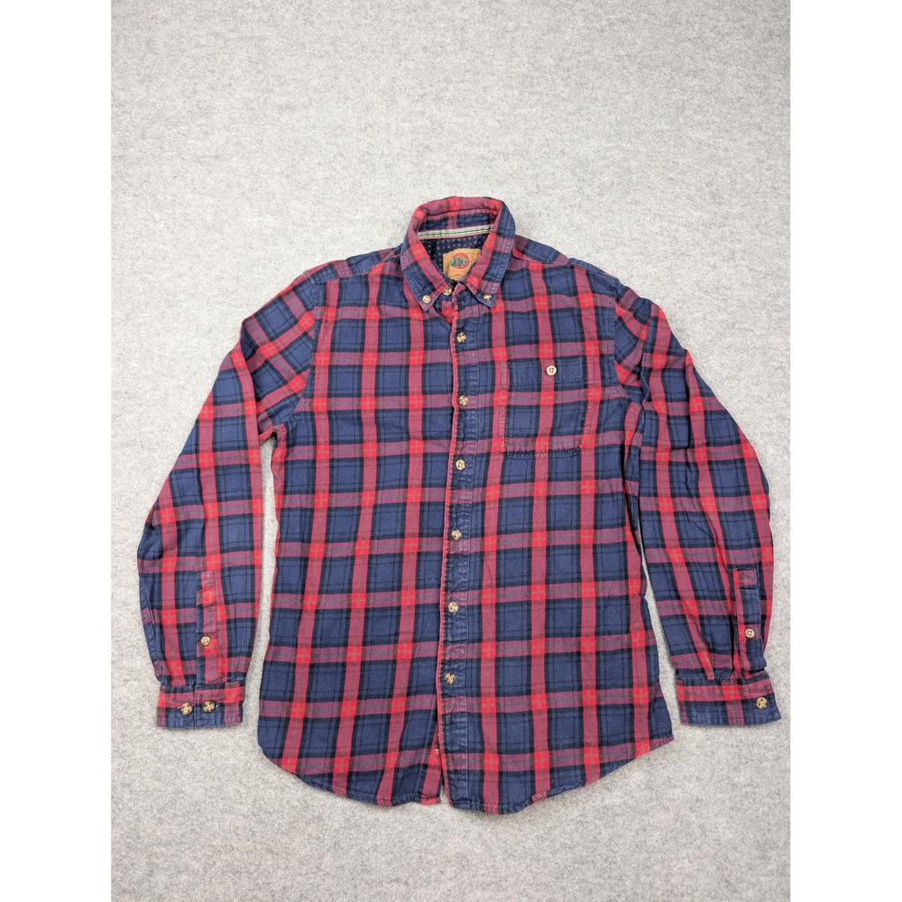 Boston Traders Flannel Shirt Mens Medium Blue Red Plaid Long Sleeve Button Up